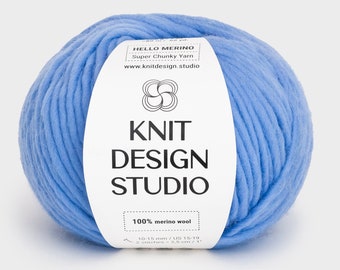 Blue chunky merino wool yarn - 6 super bulky yarn for knitting and crochet 200g
