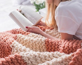 Chunky knit throw blanket - Knitted pure merino wool throws - Hand knit fall blanket - Wedding gift