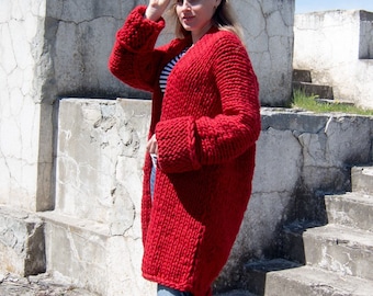 Oversized Cardigan, Merino Wool Chunky Knit Open Front Cardigan