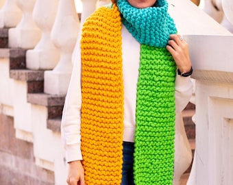 Color Block Strick Winterschal - Merinowolle Schal Damen handgemacht