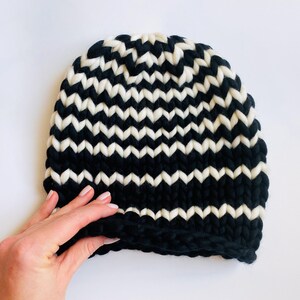 Striped womens knit beanie hat - Knitted winter wool hats for women - Handknit hat