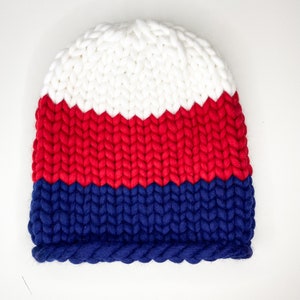 Hand knit wool beanie hat - Warm knitted multicolor striped beanie for women - Cute womens winter hats and beanies