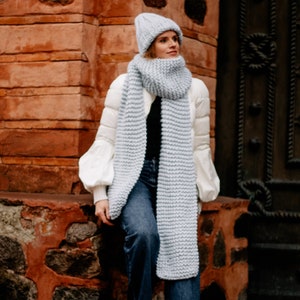 Chunky knit beanie hat & scarf women handmade Knitted wool winter hat scarf set image 8