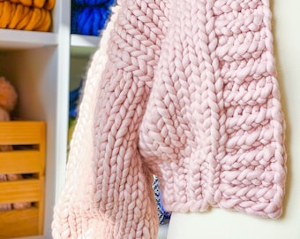 Cardigã curto de tricô grosso - Cardigã feminino de lã merino