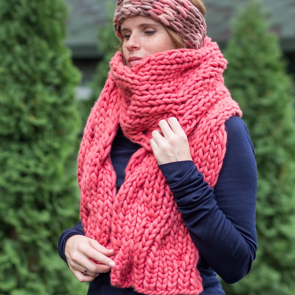 Chunky Wool Knit Scarf Women Oversized Woolen Scarf Knit Etsy