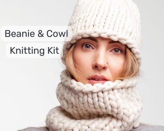 Beanie and Snood Knitting Kit – Beginner-Friendly Super Bulky Merino Wool Yarn Knitting Project