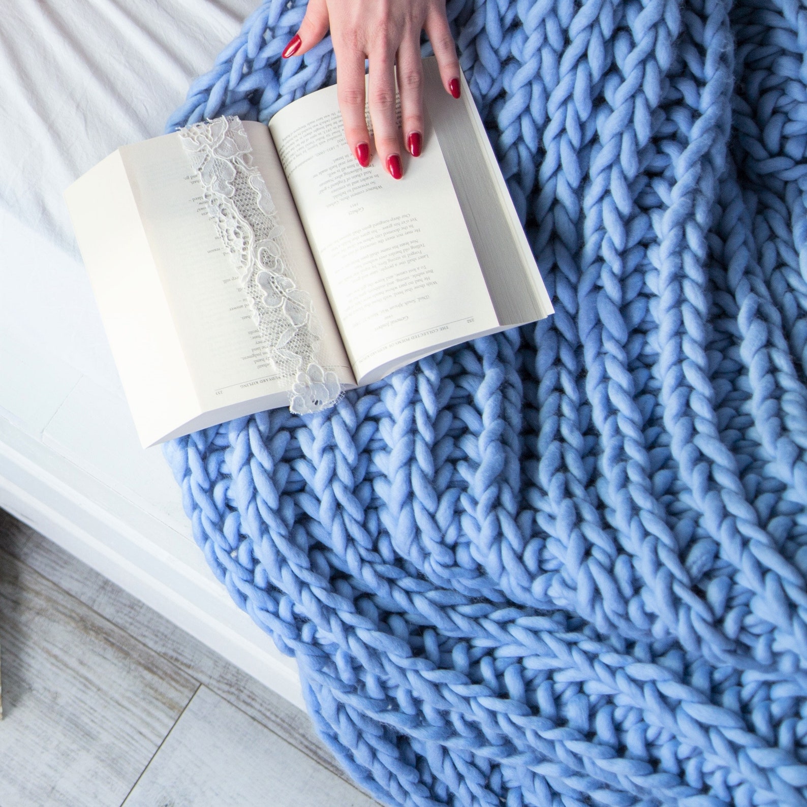 Blue chunky knit blanket merino SALE Merino wool blanket Etsy