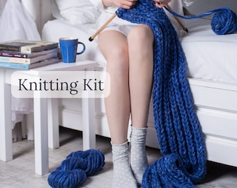 Kit à tricoter écharpe en grosse maille surdimensionnée - Kit de laine à faire maison pour écharpe en laine tricotée - Kits faits main et cadeaux pour tricoteuses