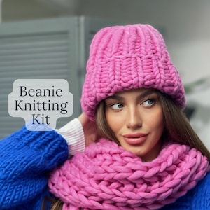Beanie hat knitting kit - Chunky knit beanie knitting kit - Winter hats women - Do it yourself gifts