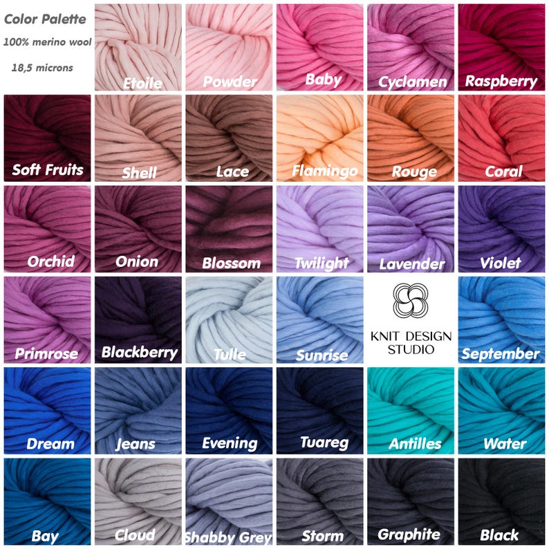 Expanded merino wool color palette – swatches for choosing beanie color options.