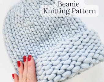 Chunky knit beanie hat knitting pattern (PDF)