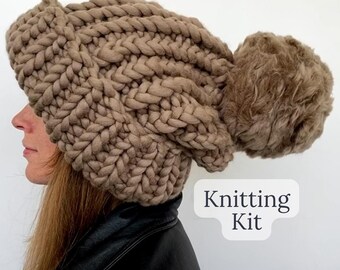Slouchy Beanie Knitting Kit - Übergroße grobstrick Mütze DIY Kit