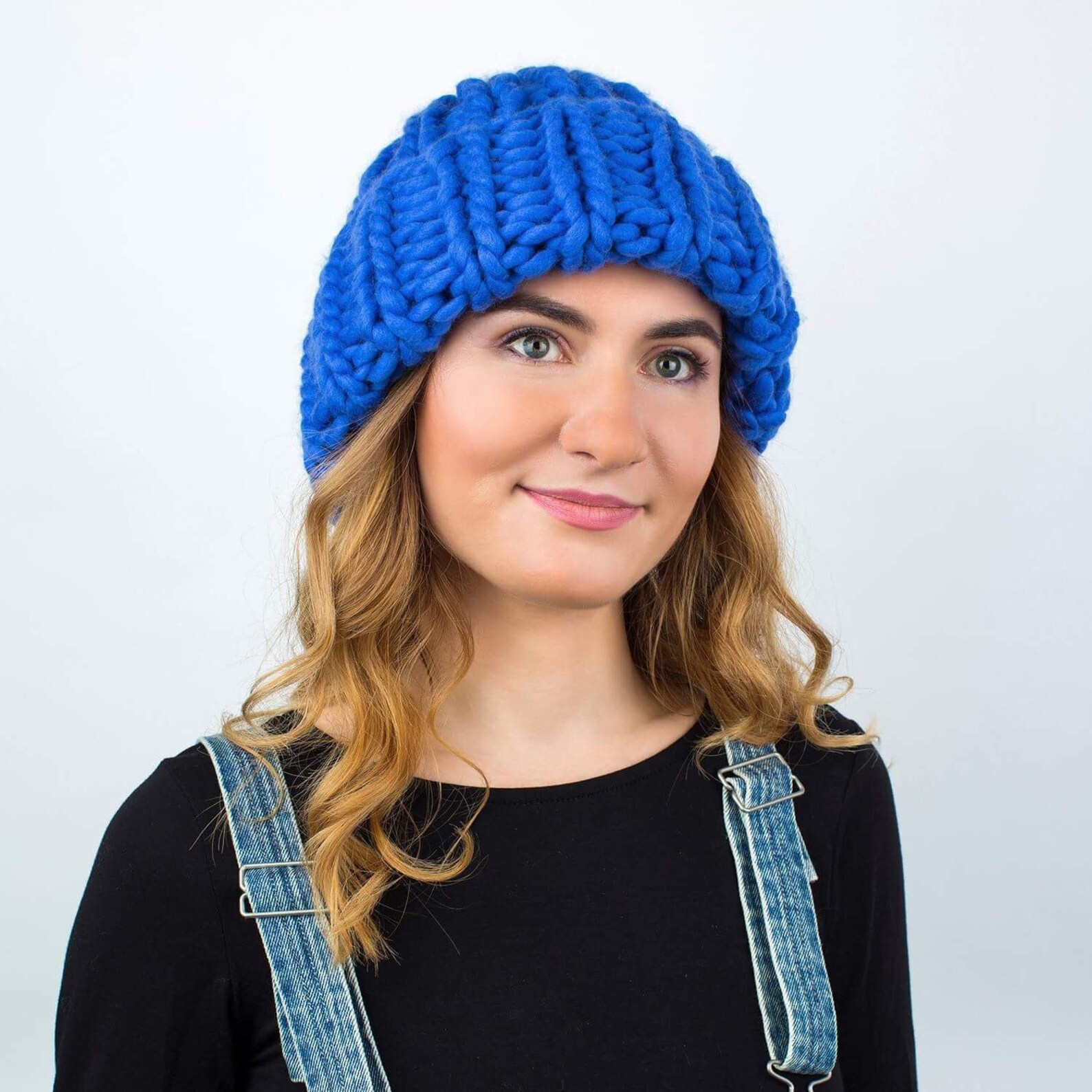 Blue winter hat Royal blue hat Thick yarn hat Chunky Etsy