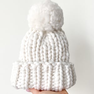 Chunky knit beanie hat - Cute wool beanie with brim - Winter knit hat - Womens hats