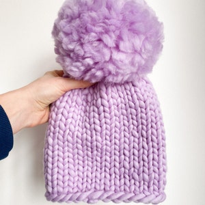 Chunky knit beanie hat with oversized pom pom Knitted wool beanies for women Cute womens winter hat with big pompom image 3