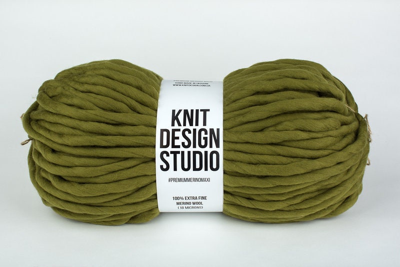 Olive Green Jumbo Wool 300g Chunky Yarn Bulky Merino Yarn Etsy