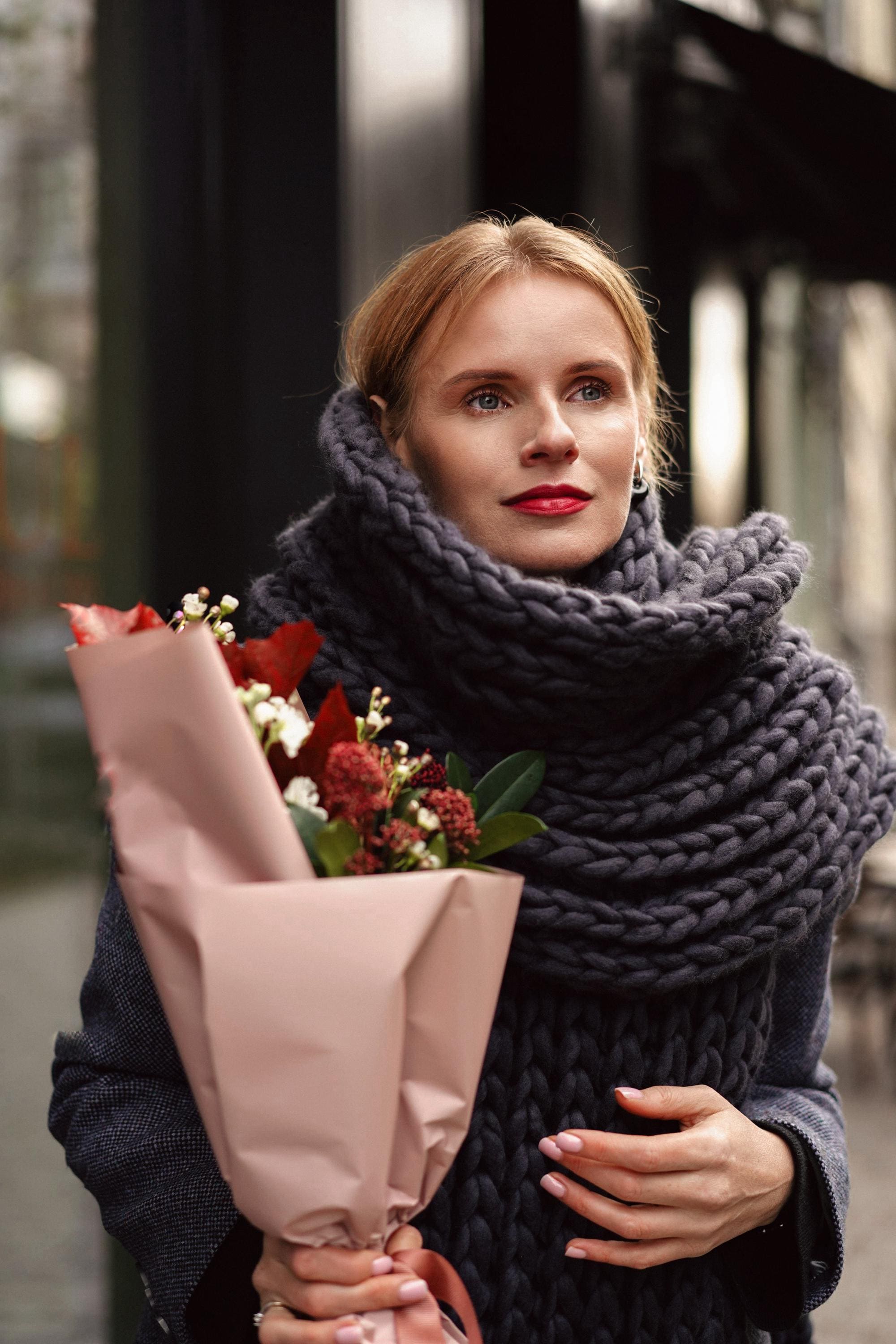 Oversized Long Chunky Knit Scarf - Giant Winter Fringed Merino