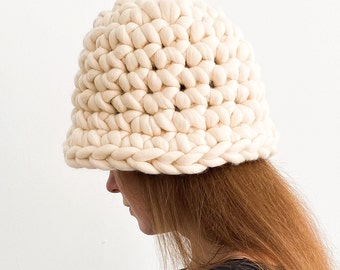 SALE Crochet bucket hat - Chunky knit beanie hat - Wool winter womens hats