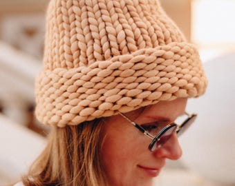 Knitted wool womens hat - Winter chunky knit beanie hat