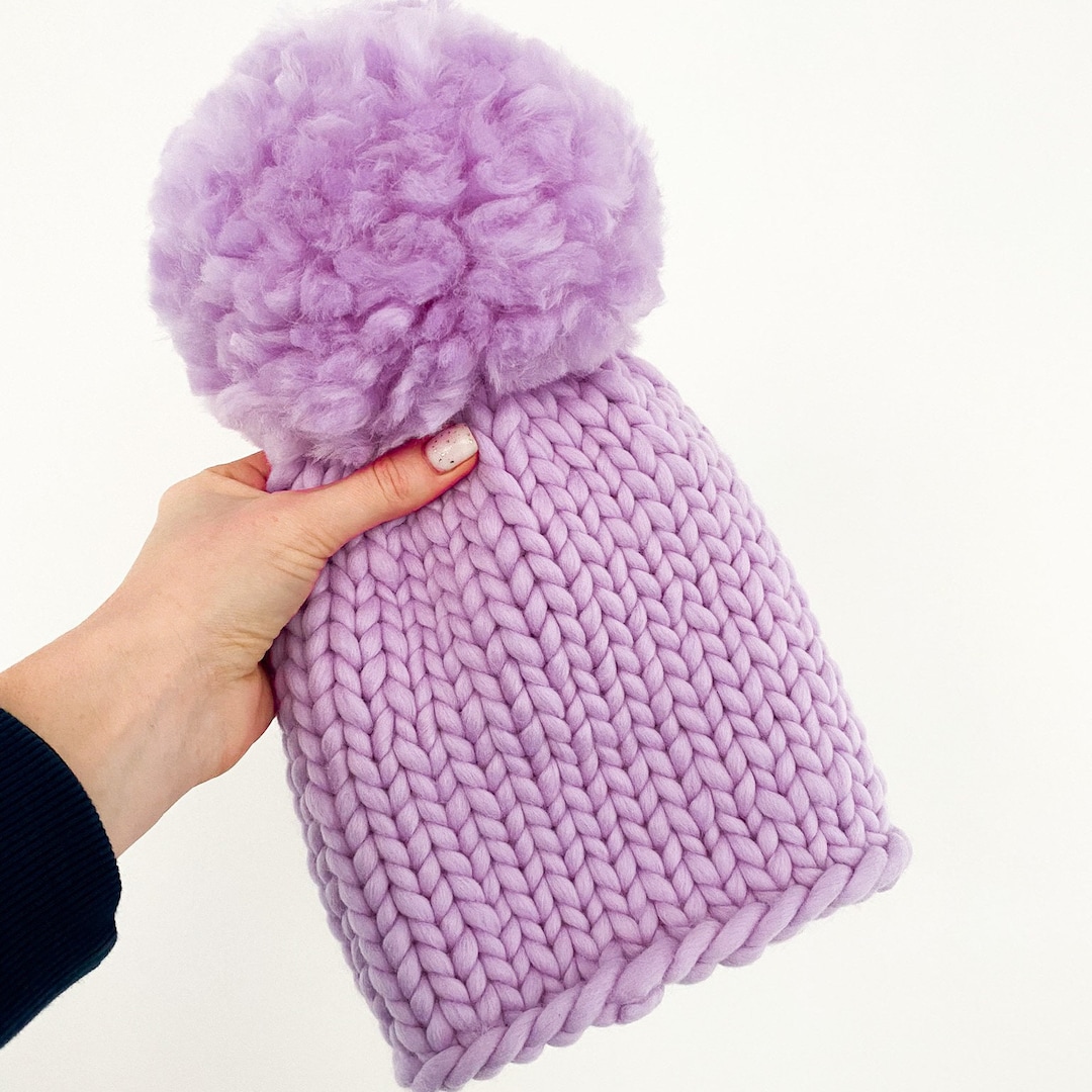 Chunky Knit Beanie Hat With Oversized Pom Pom Knitted Wool Etsy