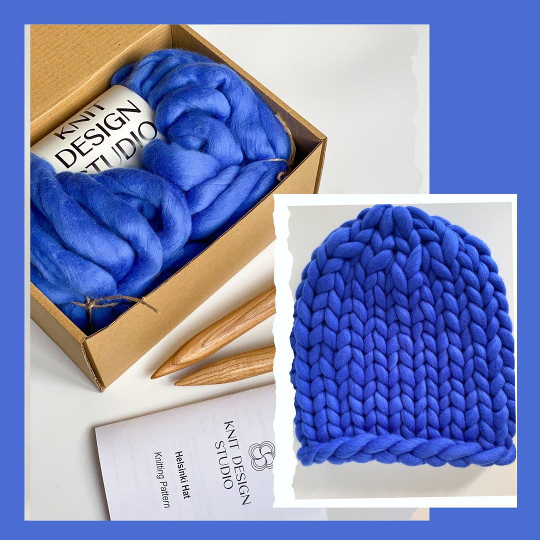 Chunky Beanie Hat Knit Kit - Knitted Hat Knitting Kit - Handknit Hat ...