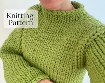 Chunky knit sweater knitting pattern - Winter knitted sweater pdf pattern
