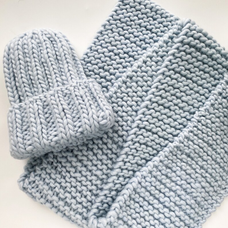 Chunky knit beanie hat & scarf women handmade Knitted wool winter hat scarf set image 1