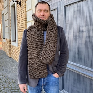 Mens chunky knit brown scarf on SALE Hand knit wool scarf Winter scarves Gifts for men image 2