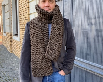 Chunky mens knit scarf - Hand knitted bulky scarfs men - Huge mens extra long winter scarves - Mens gift