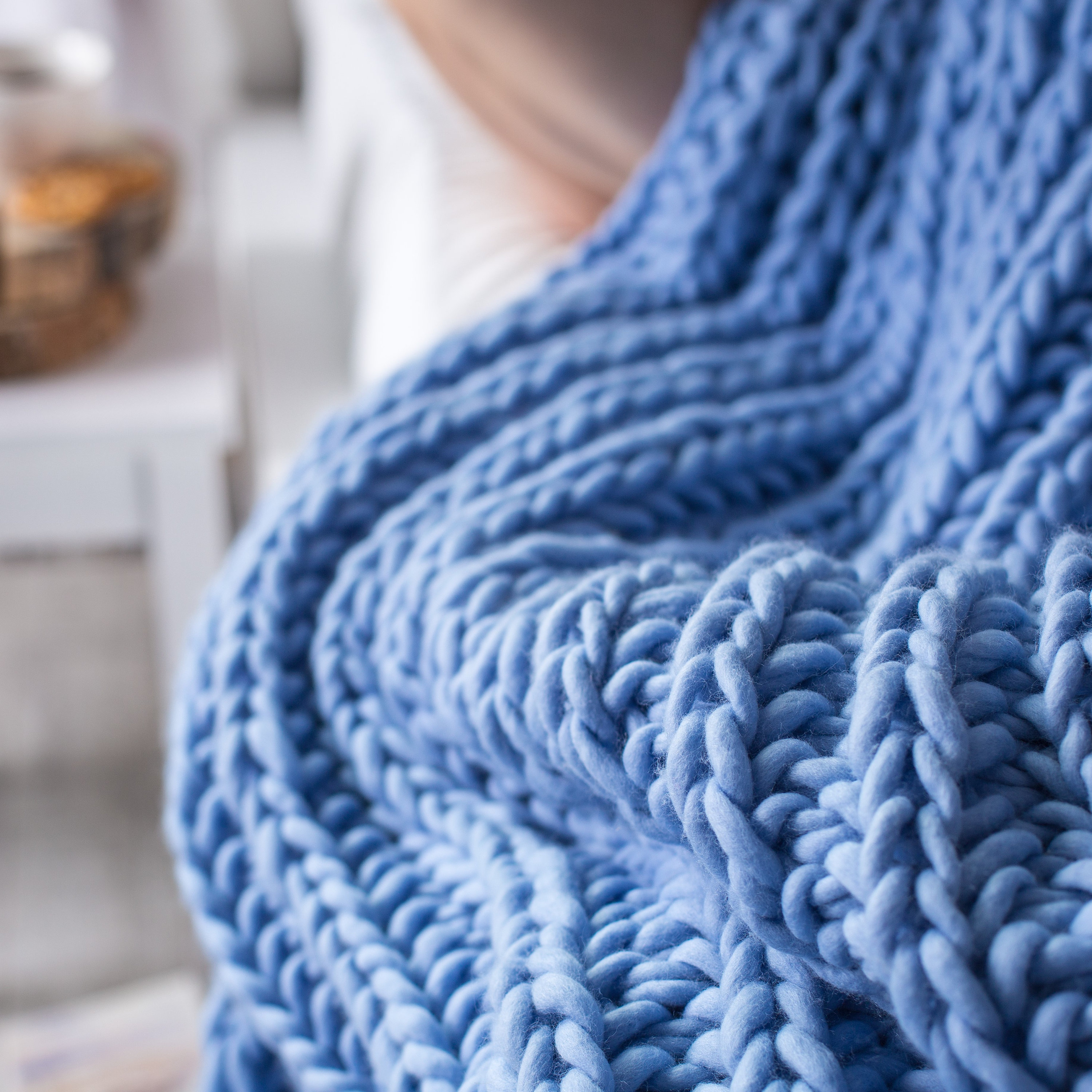Blue chunky knit blanket merino SALE Merino wool blanket Etsy