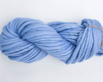 Chunky yarn wool - 6 super bulky yarn - Pastel blue merino wool yarn - Soft hand spun yarn for blanket