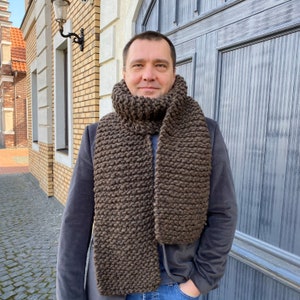 Mens chunky knit brown scarf on SALE Hand knit wool scarf Winter scarves Gifts for men image 3