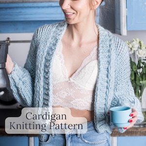 Short knit cardigan KNITTING PATTERN - Cropped knitted cardigan pattern - Chunky cardigan pattern - Women cardigan pdf pattern