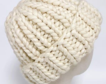 Chunky knit mens beanie hat - Warm winter knitted hats for men - Thick wool fisherman beanie men