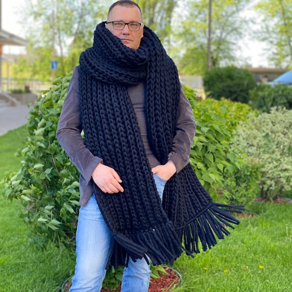 Oversized Mens Chunky Knit Scarf - Lenny Kravitz Large Winter