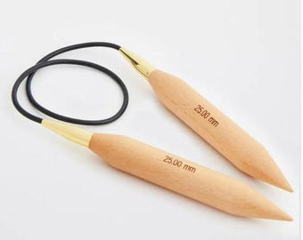 25mm Jumbo Knitting Circular Needles -  Birch Wood Needles (US 50)