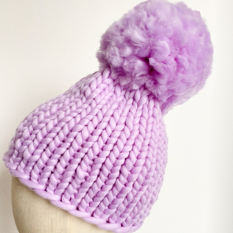 Chunky knit beanie hat with oversized pom pom Knitted wool beanies for women Cute womens winter hat with big pompom image 5