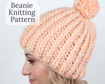 Geribbeld gebreide beanie breipatroon - Winter pomponmuts pdf-patronen