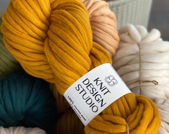 Super bulky merino wool yarn – Mustard yellow chunky felted knitting yarn