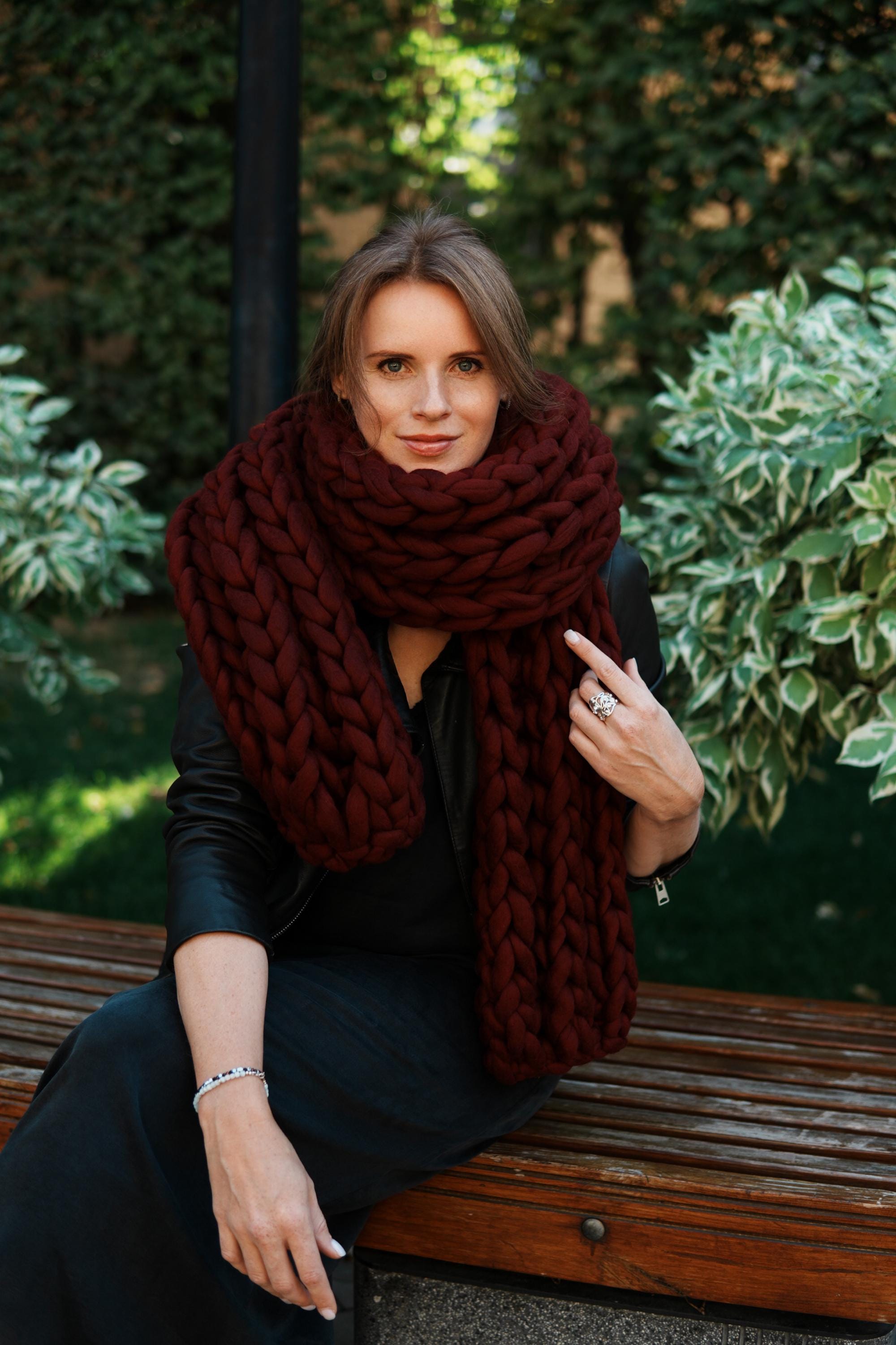 Chunky Knit Scarf - Oversized Winter Scarf - Bulky Hand Knitted