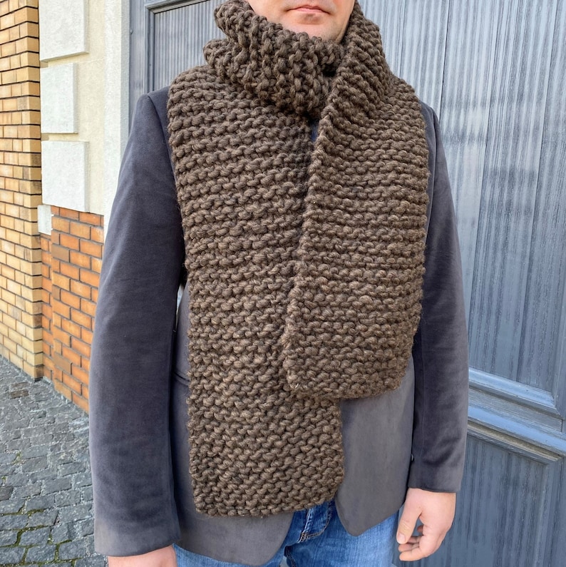 Mens chunky knit brown scarf on SALE Hand knit wool scarf Winter scarves Gifts for men image 4