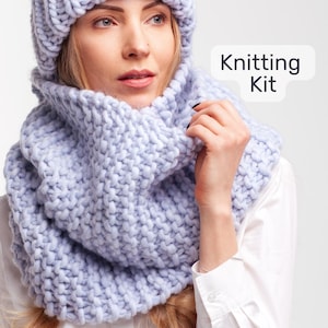Infinity scarf KNITTING KIT - Snood scarf beginners knit kit - Neck warmer knitting kits - Make your own tube cowl scarf