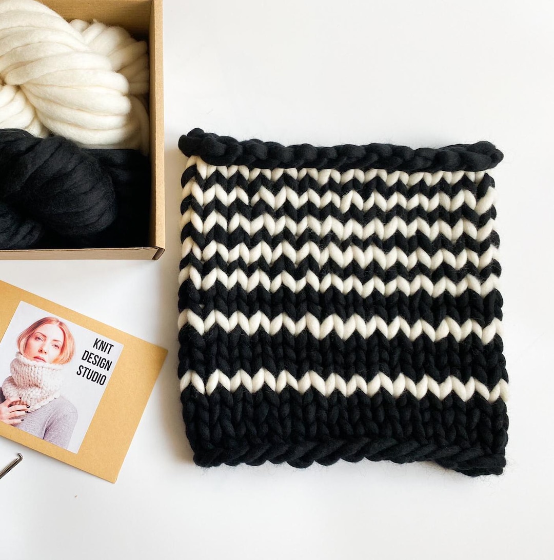 Striped Knitted Wool Neck Warmer - Chunky Hand Knit Merino Cowl Snood ...