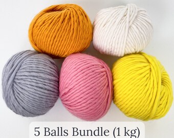 Chunky yarn bundle - 6 Super bulky merino wool yarn box of 5 balls - Thick blanket yarn 1 kg/2.2 lb