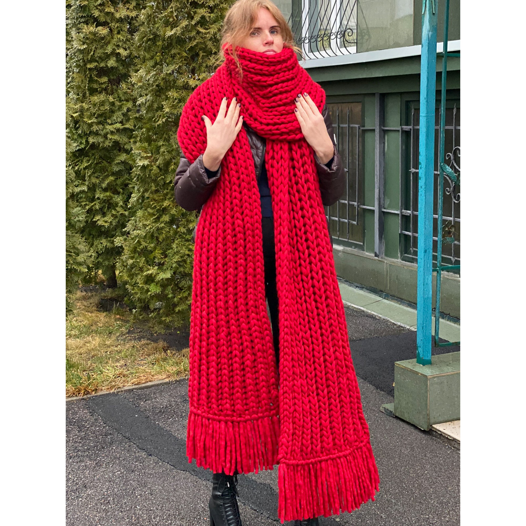 Oversized Mens Chunky Knit Scarf - Lenny Kravitz Large Winter