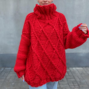 Oversized chunky knit sweater Big knitted merino wool sweater womens Hand knit sweaters for women Handmade cowl neck sweater image 5