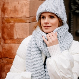 Chunky knit beanie hat & scarf women handmade Knitted wool winter hat scarf set image 9