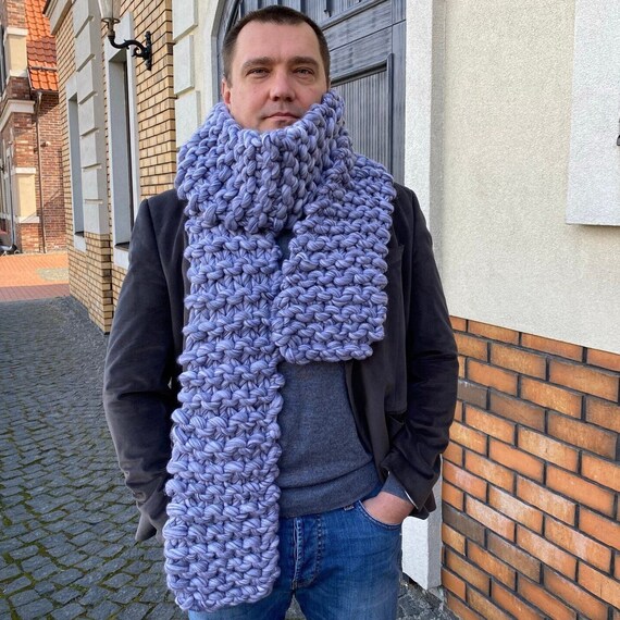 Chunky Knitted Scarf, mens knit long scarf unisex, Giant Knit Wrap 100%  wool US