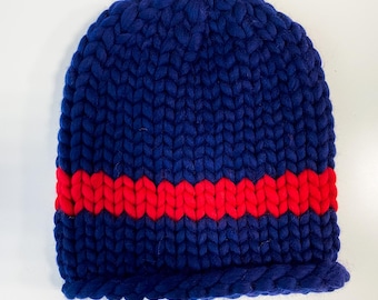 Hand-Knitted Merino Wool Stripe Beanie – Chunky Winter Hat