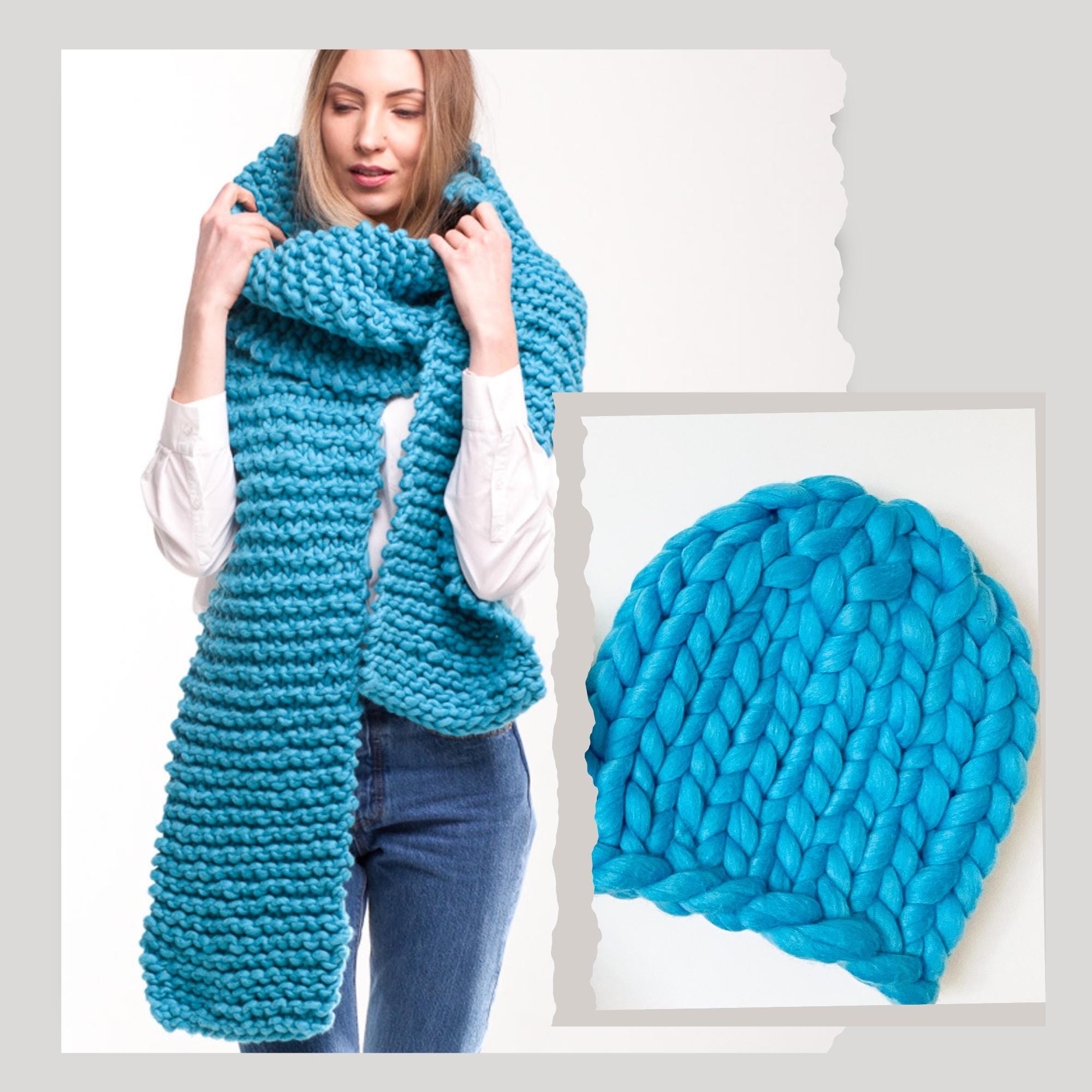 Chunky Waffle Knit Hat and Scarf Set, One Size, Heavyweight Winter Accessories Chunky Knit Hat and Scarf Set - Winter Knitted Big Scarf and  main image 3